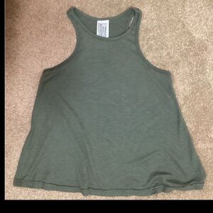 Free People S Army Olive Green Tank Top Ribbed Racerback Exposed Seams